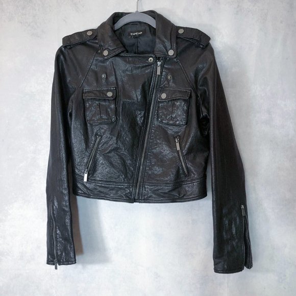 BEBE Genuine Leather Moto Style Jacket Black Size S - Picture 8 of 16